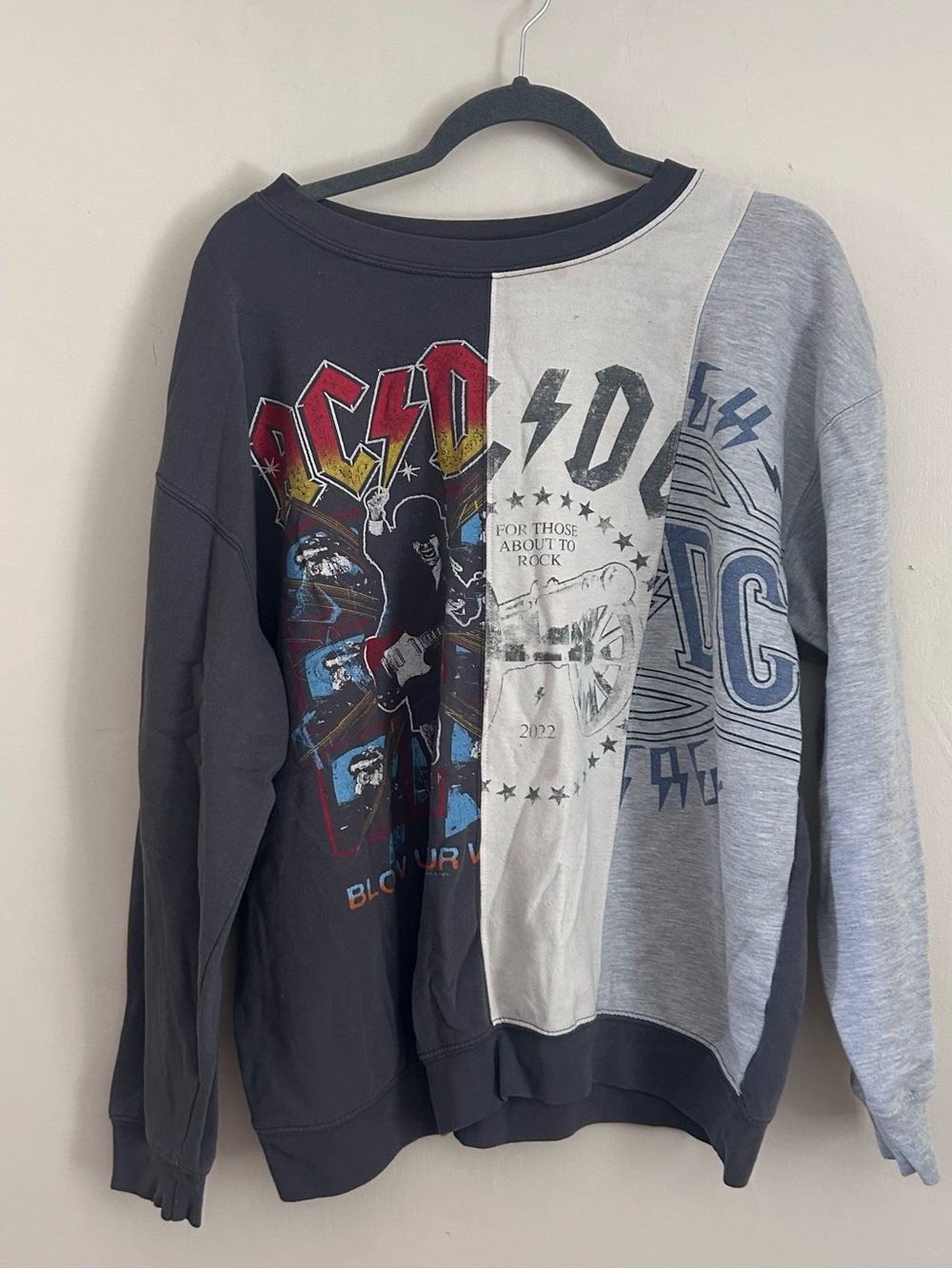 AC/DC Split-Panel Graphic Sweater - Black, White & Gray